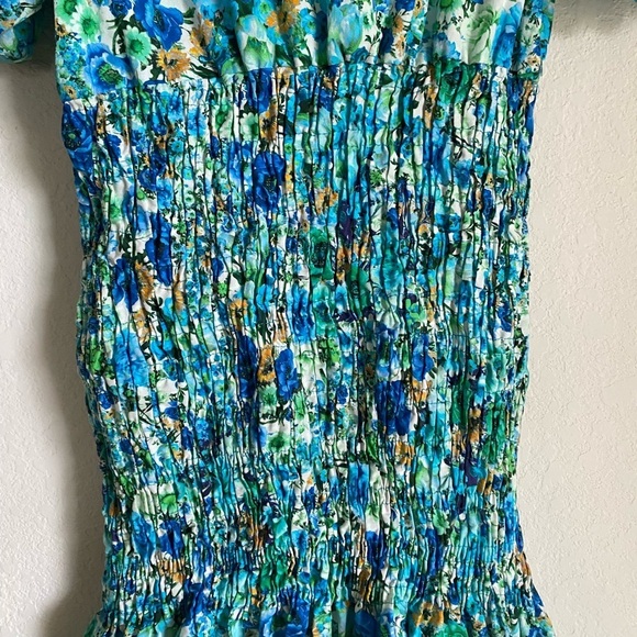 Zara Floral Print Smocked Bodice Ruffle Hem Square Neck Puff Sleeve Mini Dress S - Picture 10 of 14